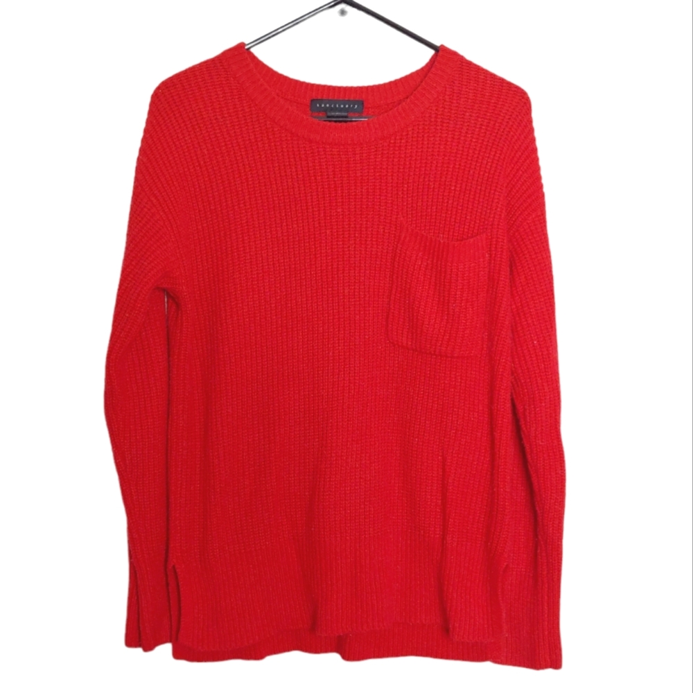 Sanctuary Women's Bright Red Crew Neck Acrylic Soft Warm Knit Sweater Size Large